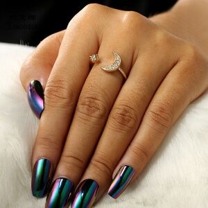 **ZOSIA* Gold Crescent Moon Star Open Fashion Ring